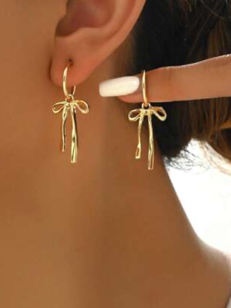 Never Worn Gold Bow Drop Hoop Earrings